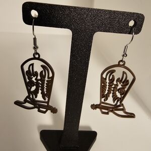 Brown Metal Boot Shaped Earrings